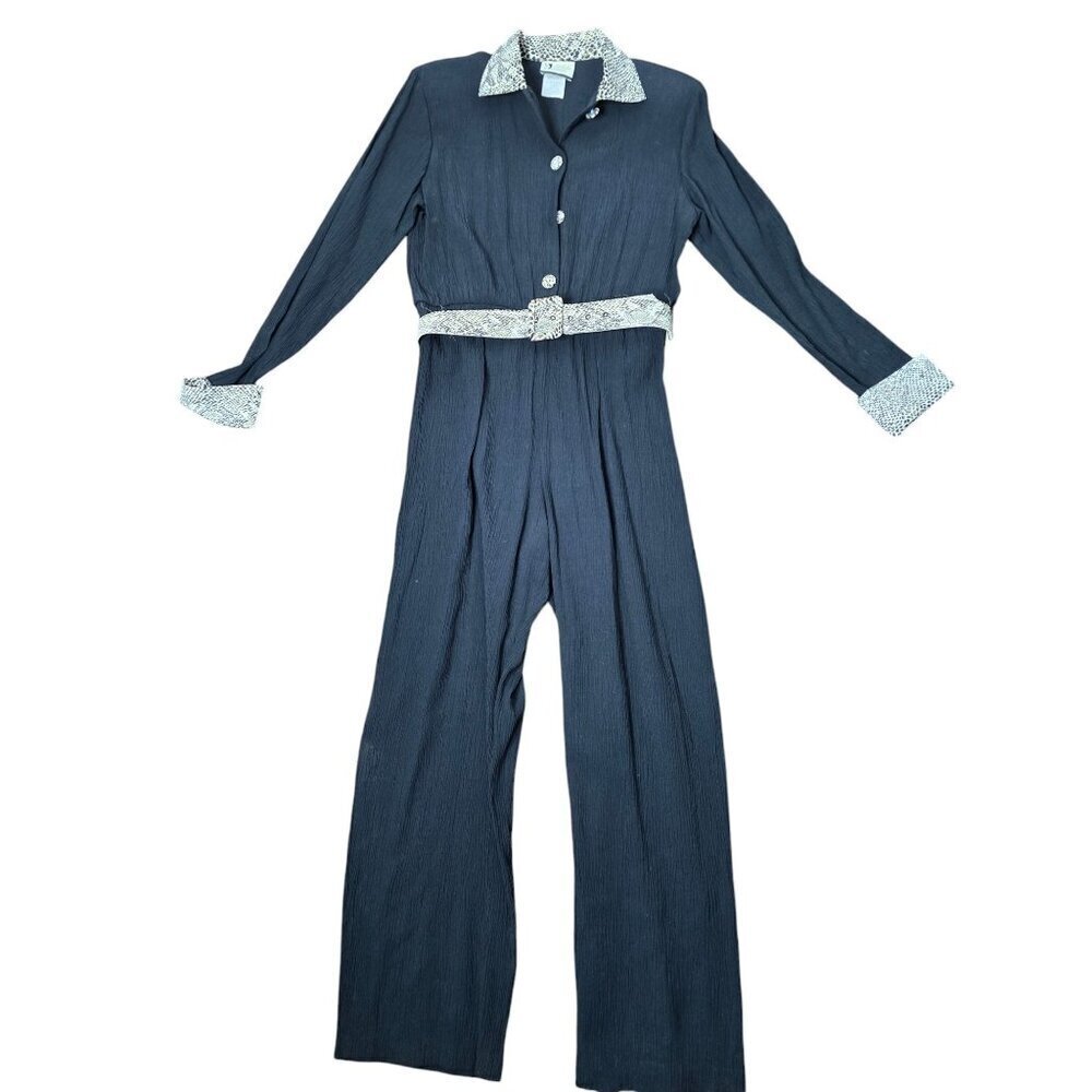 Vintage Black Python Belted Jumpsuit Playsuit Lon… - image 1
